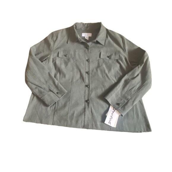 Maggie McNaughton 'Boston' Womens Textured Button Front Blouse-Green-20W-NWT - Picture 1 of 7
